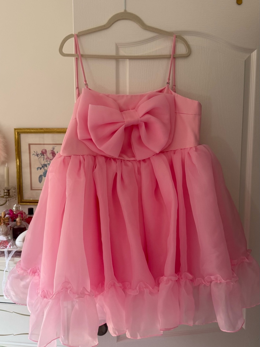 Bow organza custom pink mini dress